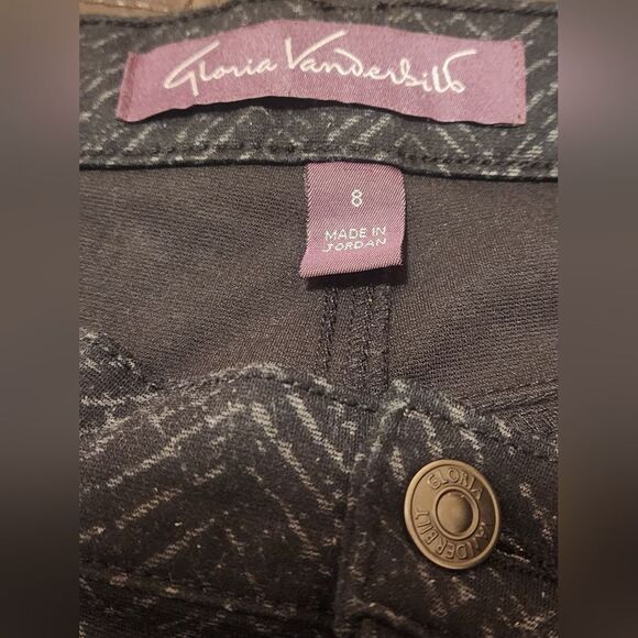 Gloria Vanderbilt 8 Black Herringbone Patern Full Length Zip Pockets Women Pants - Picture 2 of 9